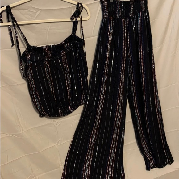 $$$$$$OLD M Elan Black Multicolor Viscose Striped High Waist Wide Leg Pants Tank - Picture 13 of 13